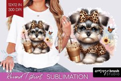 Cute Dog Round Tshirt Background - Leopard Bow PNG Product Image 1