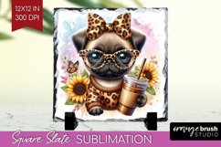 Cute Dog Slate PNG - Leopard Bow Square Slate Sublimation Product Image 1