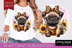 Cute Dog Round Tshirt Background - Leopard Bow PNG Product Image 1