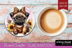 Cute Dog Round Coaster - Leopard Bow Coaster PNG Sublimation Product Image 1