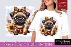 Cute Dog Square Tshirt Background - Leopard Bow PNG Product Image 1