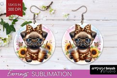 Cute Dog Round Earrings - Leopard Bow PNG Sublimation Product Image 1