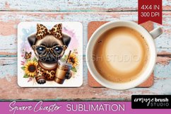 Cute Dog Square Coaster - Leopard Bow Coaster PNG Product Image 1