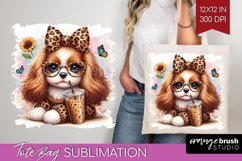 Cute Dog Tote Bag - Leopard Bow Tote Bag PNG Sublimation Product Image 1