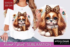 Cute Dog Round Tshirt Background - Leopard Bow PNG Product Image 1