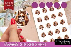 Cute Dog Round Sticker - Leopard Bow Printable Sticker Sheet Product Image 1