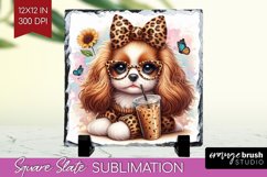 Cute Dog Slate PNG - Leopard Bow Square Slate Sublimation Product Image 1