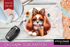 Cute Dog Car Coaster - Leopard Bow Coaster PNG Sublimation Product Image 1