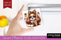 Cute Dog Magnet Sublimation - Leopard Bow Square Magnet PNG Product Image 1
