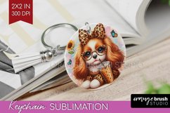 Cute Dog Keychain PNG - Leopard Bow Keychain Sublimation Product Image 1