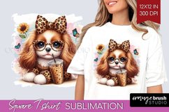 Cute Dog Square Tshirt Background - Leopard Bow PNG Product Image 1