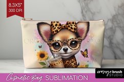 Cute Dog Cosmetic Bag - Leopard Bow Makeup Bag PNG Product Image 1