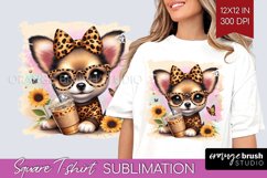 Cute Dog Square Tshirt Background - Leopard Bow PNG Product Image 1