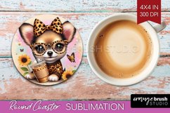 Cute Dog Round Coaster - Leopard Bow Coaster PNG Sublimation Product Image 1