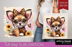 Cute Dog Tote Bag - Leopard Bow Tote Bag PNG Sublimation Product Image 1