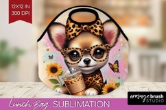 Cute Dog Lunch Bag - Leopard Bow Lunch Bug PNG Sublimation Product Image 1