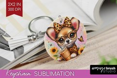 Cute Dog Keychain PNG - Leopard Bow Keychain Sublimation Product Image 1