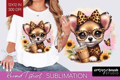 Cute Dog Round Tshirt Background - Leopard Bow PNG Product Image 1