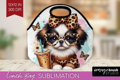 Cute Dog Lunch Bag - Leopard Bow Lunch Bug PNG Sublimation Product Image 1