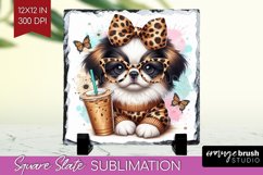 Cute Dog Slate PNG - Leopard Bow Square Slate Sublimation Product Image 1