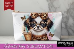 Cute Dog Cosmetic Bag - Leopard Bow Makeup Bag PNG Product Image 1