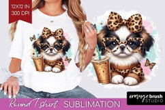 Cute Dog Round Tshirt Background - Leopard Bow PNG Product Image 1