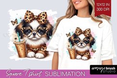 Cute Dog Square Tshirt Background - Leopard Bow PNG Product Image 1