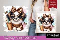 Cute Dog Tote Bag - Leopard Bow Tote Bag PNG Sublimation Product Image 1