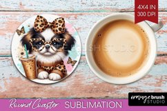 Cute Dog Round Coaster - Leopard Bow Coaster PNG Sublimation Product Image 1