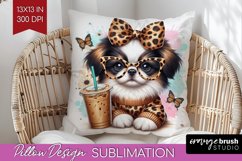 Cute Dog Pillow Sublimation - Leopard Bow Pillow Cover PNG Product Image 1
