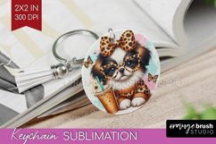 Cute Dog Keychain PNG - Leopard Bow Keychain Sublimation Product Image 1