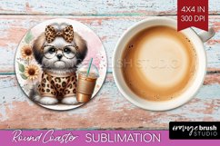 Cute Dog Round Coaster - Leopard Bow Coaster PNG Sublimation Product Image 1
