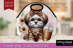 Cute Dog Lunch Bag - Leopard Bow Lunch Bug PNG Sublimation Product Image 1