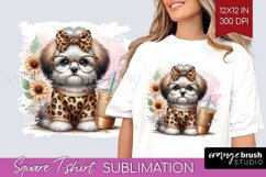 Cute Dog Square Tshirt Background - Leopard Bow PNG Product Image 1