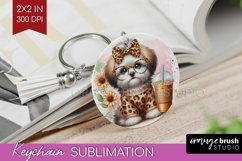 Cute Dog Keychain PNG - Leopard Bow Keychain Sublimation Product Image 1