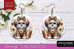Cute Dog Round Earrings - Leopard Bow PNG Sublimation Product Image 1