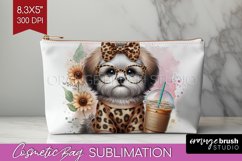 Cute Dog Cosmetic Bag - Leopard Bow Makeup Bag PNG Product Image 1