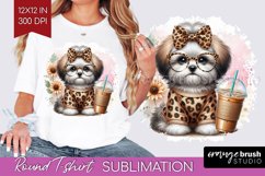 Cute Dog Round Tshirt Background - Leopard Bow PNG Product Image 1