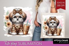 Cute Dog Tote Bag - Leopard Bow Tote Bag PNG Sublimation Product Image 1