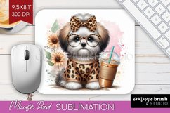 Cute Dog Mouse Pad Sublimation - Leopard Bow Mousepad PNG Product Image 1
