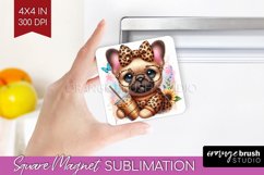 Cute Dog Magnet Sublimation - Leopard Bow Square Magnet PNG Product Image 1