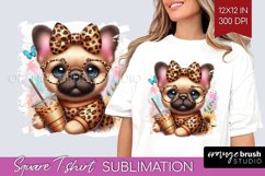 Cute Dog Square Tshirt Background - Leopard Bow PNG Product Image 1