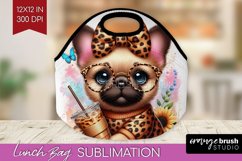 Cute Dog Lunch Bag - Leopard Bow Lunch Bug PNG Sublimation Product Image 1