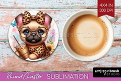 Cute Dog Round Coaster - Leopard Bow Coaster PNG Sublimation Product Image 1