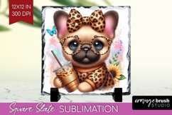 Cute Dog Slate PNG - Leopard Bow Square Slate Sublimation Product Image 1