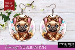 Cute Dog Round Earrings - Leopard Bow PNG Sublimation Product Image 1