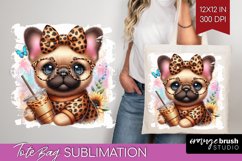 Cute Dog Tote Bag - Leopard Bow Tote Bag PNG Sublimation Product Image 1