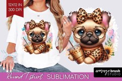 Cute Dog Round Tshirt Background - Leopard Bow PNG Product Image 1