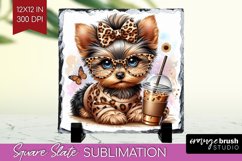 Cute Dog Slate PNG - Leopard Bow Square Slate Sublimation Product Image 1