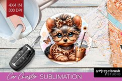 Cute Dog Car Coaster - Leopard Bow Coaster PNG Sublimation Product Image 1